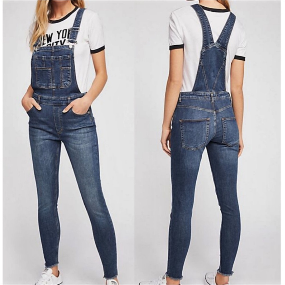 Free people lexton skinny stretch overalls.
